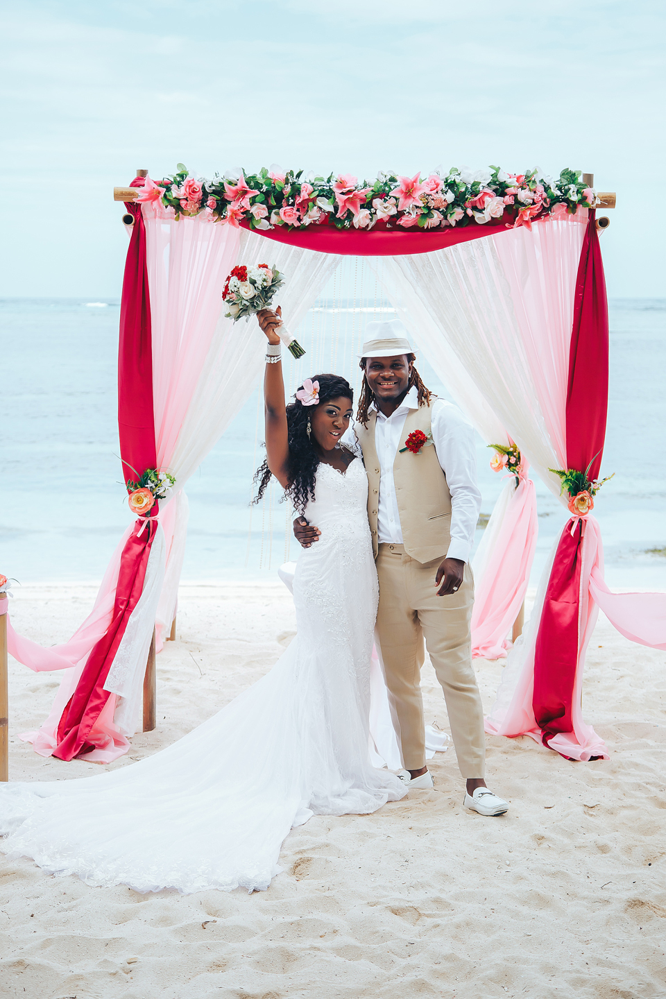 beach wedding red dress Symbolic Ceremony in Dominican Republic {Lamar and Precious} PinMOB Amoris T714 A-line Bridesmaid Style:Pants