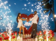 Punta Cana Sunset Proposal with Rose Heart and Fireworks
