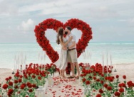 Punta Cana Beach Proposal with a Red Rose Heart