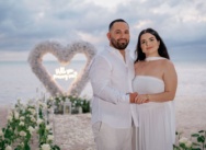 Romantic Beach Proposal in Punta Cana with a Heart of White Roses